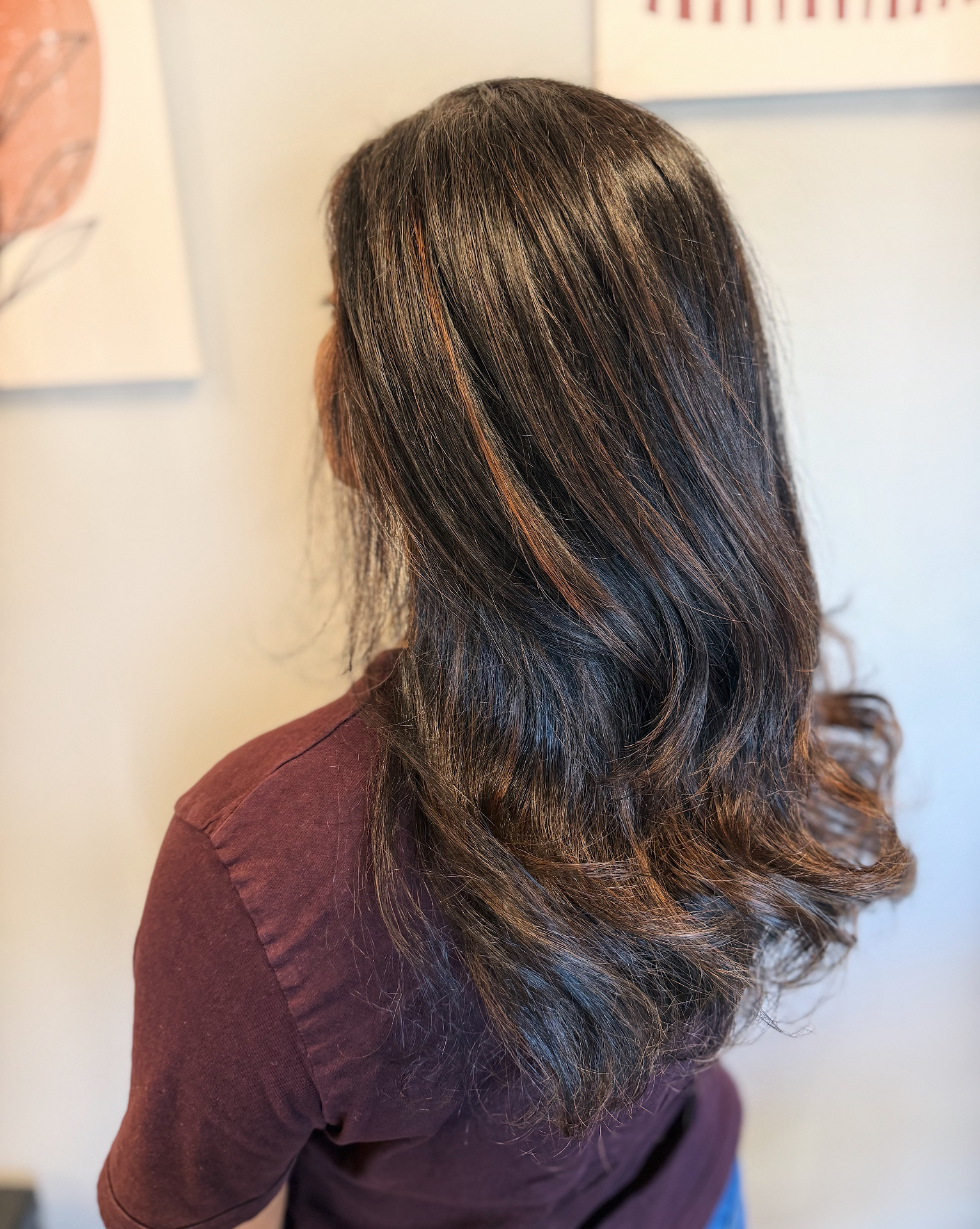Soft styled blonde dimensional hair color result
